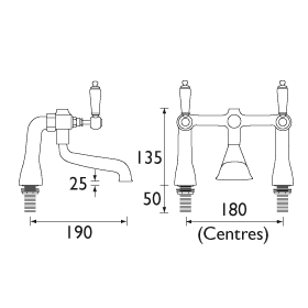 Technical image of Bristan Renaissance Basin & Bath Filler Taps Pack (Chrome).