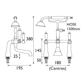 Technical image of Bristan Renaissance Basin & Bath Shower Mixer Taps Pack (Chrome).