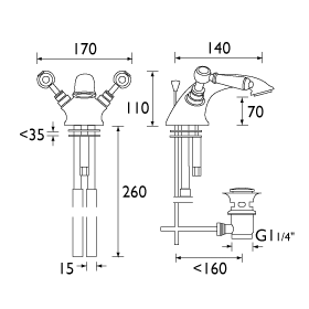 Technical image of Bristan Renaissance Mono Basin & Bidet Taps Pack (Chrome).