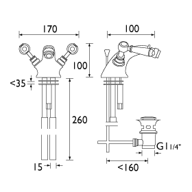 Technical image of Bristan Renaissance Mono Basin & Bidet Taps Pack (Chrome).