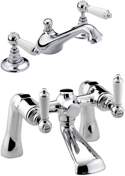 Larger image of Bristan Renaissance 3 Hole Basin & Bath Filler Taps Pack (Chrome).