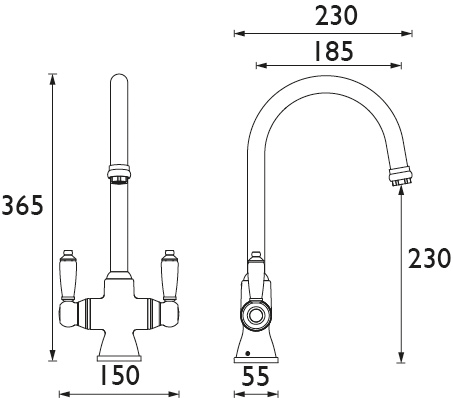 Technical image of Bristan Renaissance Easy Fit Mixer Kitchen Tap (TAP ONLY, Brushed Nickel).