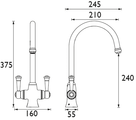 Technical image of Bristan Kitchen Sentinel Easy Fit Sink Mixer Kitchen Tap (Brushed Nickel).