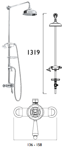 Technical image of Bristan Trinity Concentric Shower Valve, Diverter & Rigid Riser Kit (Chrome).