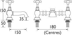 Technical image of Bristan Trinity Bath Filler Tap (Chrome).