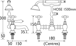 Technical image of Bristan Trinity Bath Shower Mixer Tap (Chrome).