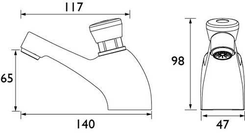 Technical image of Bristan Commercial Timed Flow Basin Taps (Pair, Chrome).