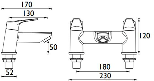 Technical image of Bristan Vantage Basin & Bath Filler Tap Pack (Chrome).