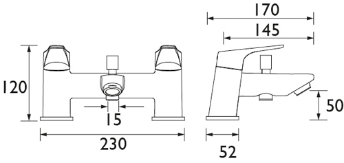 Technical image of Bristan Vantage Basin & Bath Shower Mixer Tap Pack (Chrome).