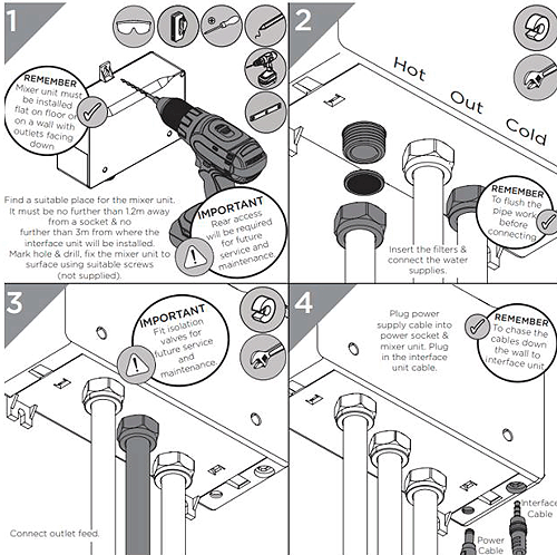 Technical image of Bristan Wave Thermostatic Digital Shower Valve With Slide Rail Kit.