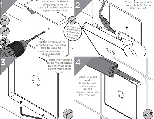 Technical image of Bristan Wave Thermostatic Digital Shower Valve With Slide Rail Kit.