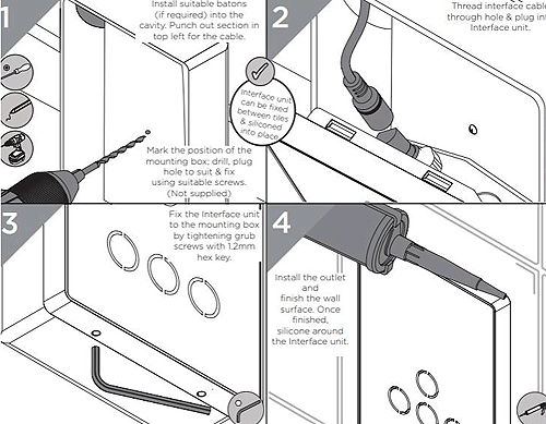 Technical image of Bristan Wave Thermostatic Digital Shower Valve With Head & Handset.