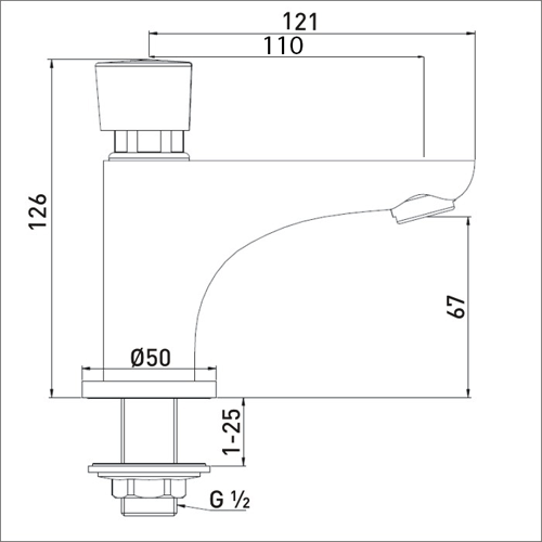 Technical image of Bristan Commercial Timed Flow Soft Touch Pillar Basin Taps (Pair, Chrome).