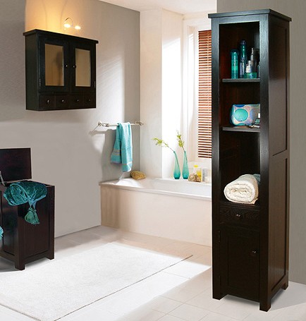 Example image of Baumhaus Kudos Tall Bathroom Storage Cabinet (Ash). Size 1730x380mm.