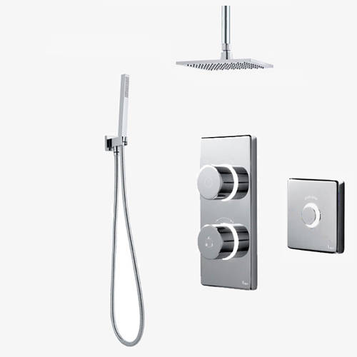 Larger image of Digital Showers Twin Digital Shower Pack, Square Head, Remote & Kit (HP).