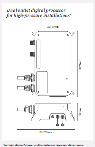 Technical image of Digital Showers Twin Digital Shower Pack, Slide Rail & 8" Square Head (HP).