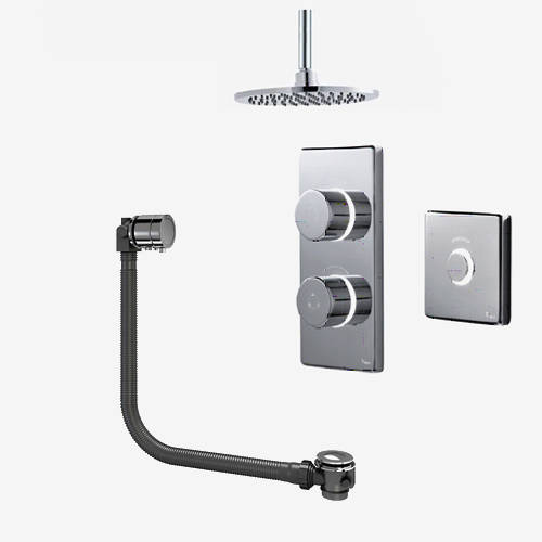 Larger image of Digital Showers Digital Shower Pack, Bath Filler, Remote & Round Head (HP).