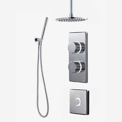 Larger image of Digital Showers Twin Digital Shower Pack, Round Head, Remote & Kit (LP).