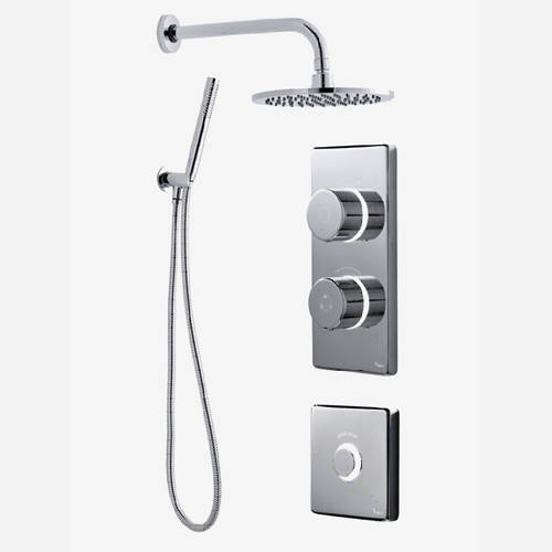 Larger image of Digital Showers Twin Digital Shower Pack, Round Head, Remote & Kit (LP).