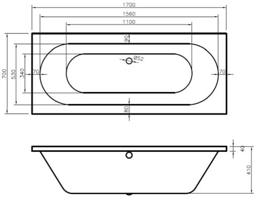 Technical image of BC Designs Lambert Double Ended Bath 1700x700mm (White).