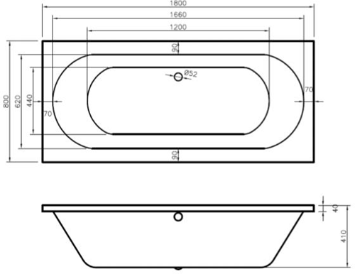 Technical image of BC Designs Lambert Double Ended Bath 1800x800mm (White).