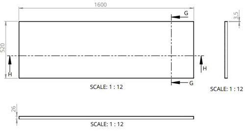 Technical image of BC Designs SolidBlue Reinforced Front Bath Panel 1600x520mm (White).