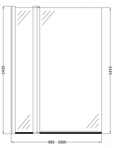 Technical image of BC Designs Straight Bath Screen With Fixed Panel 1005x1435mm.