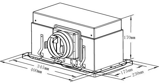 Technical image of BathroomHalo Light, dual heaters and extractor.