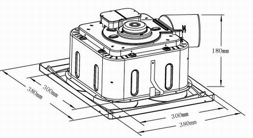 Technical image of BathroomHalo Light, quad heaters and extractor.