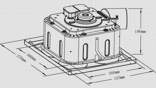 Technical image of BathroomHalo Light, quad heaters and extractor.