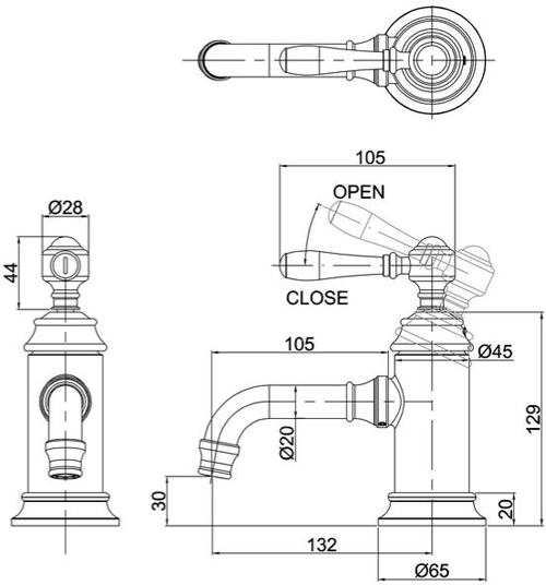 Technical image of Burlington Arcade Basin Mixer Tap With Lever Handle (Chrome).