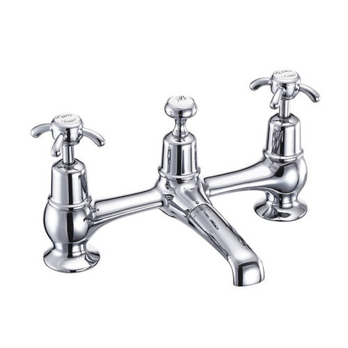 Larger image of Burlington Anglesey 2 Hole Basin Mixer Tap With Waste (Chrome & White).