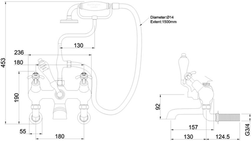 Technical image of Burlington Anglesey Wall Mounted Angled BSM Tap (Chrome & Medici).