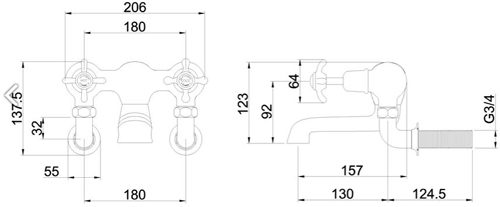 Technical image of Burlington Anglesey Wall Mounted Bath Filler Tap (Chrome & White).