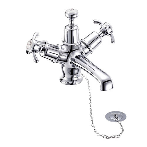 Larger image of Burlington Anglesey Basin Tap With Plug & Chain Waste (Chrome & White).