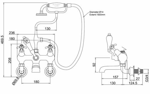 Additional image for Wall Mounted Angled BSM Tap (Chrome & White).