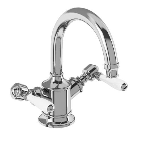 Larger image of Burlington Arcade Basin Mixer Tap With Lever Handles (Chrome & White).