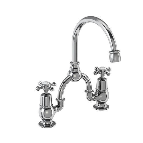 Larger image of Burlington Claremont 2 Hole Arch Basin Mixer Tap (Chrome & White, 230mm).