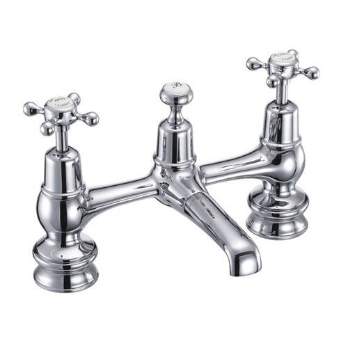 Larger image of Burlington Claremont 2 Hole Basin Mixer Tap With Waste (QT, Chr & White).
