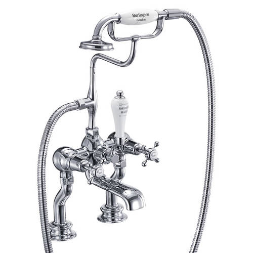 Larger image of Burlington Claremont Bath Shower Mixer Tap With Kit (Chrome & White).