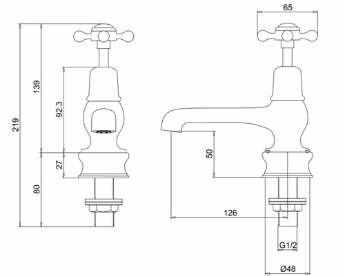 Technical image of Burlington Claremont Basin Taps 5" (Chrome & White).