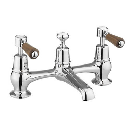 Larger image of Burlington Kensington 2 Hole Basin Mixer Tap With Waste (Chrome & Walnut).