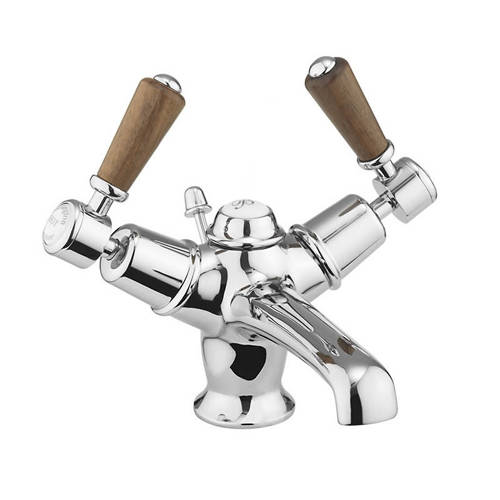 Larger image of Burlington Kensington Basin Tap With Pop Up Waste (Chrome & Walnut).