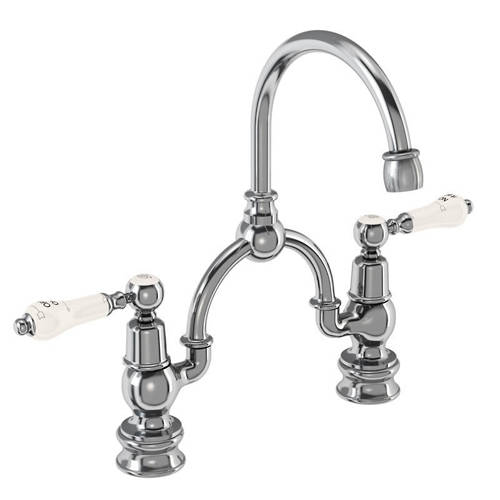 Larger image of Burlington Kensington 2 Hole Arch Basin Mixer Tap (Chrome & Medici, 230mm).
