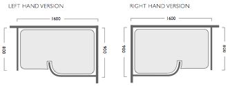 Technical image of Image Allure left handed 1600x900 walk-in shower enclosure and shower tray.