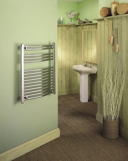 Example image of HeatLine Chrome Curved Multi-Rail Towel Radiator.  500x1500mm.  1697 BTU.