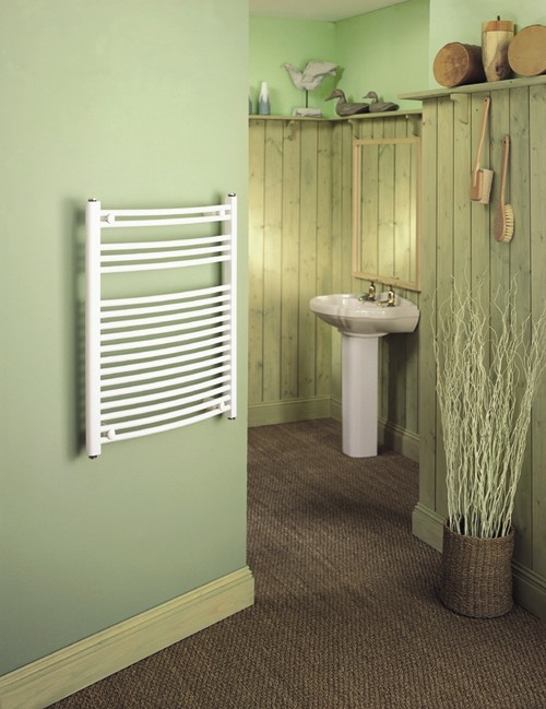 Example image of HeatLine White Curved Multi-Rail Towel Radiator.  500x1500mm.  2424 BTU.