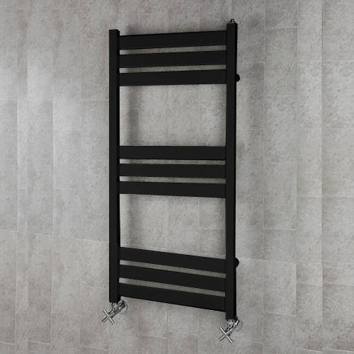 Larger image of Colour Heated Towel Rail & Wall Brackets 1080x500 (Jet Black).