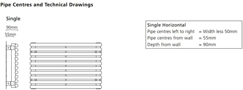 Technical image of Colour Chaucer Single Horizontal Radiator 538x1520mm (White).