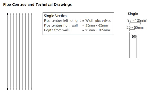 Technical image of Colour Tallis Single Vertical Radiator 1820x300mm (White).